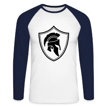 casque spartiate écusson spartiate - T-shirt baseball manches longues Homme - blanc/marine - Devant - Nik (191cm)