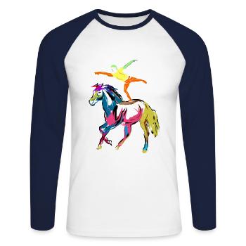 Cheval sauteur - T-shirt baseball manches longues Homme - blanc/marine - Devant - Nik (191cm)