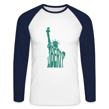 Statue de la Liberté - Cool New York USA Logo - T-shirt baseball manches longues Homme - blanc/marine - Devant - Nik (191cm)