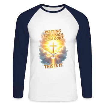 Signs from God - Unisex Long Sleeve Baseball T-Shirt - white/navy - Front - Nik (191cm)