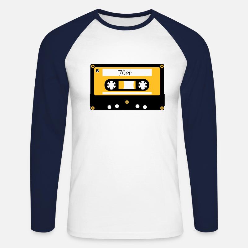 Kassette 70er - Unisex Baseballshirt langarm - Weiß/Navy