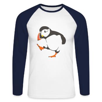 Walking puffin - Unisex Long Sleeve Baseball T-Shirt - white/navy - Front - Nik (191cm)
