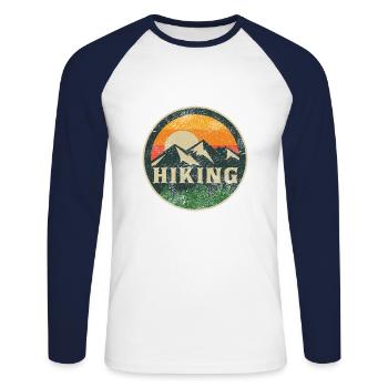 Hiking forever! - Unisex Long Sleeve Baseball T-Shirt - white/navy - Front - Nik (191cm)