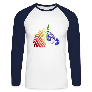 Zebra; Punk Zebra; Rainbow Zebra - Unisex Long Sleeve Baseball T-Shirt - white/navy - Front - Nik (191cm)