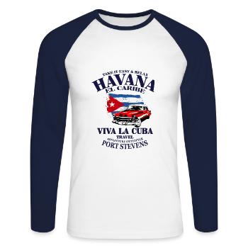 Havana - Cuba Flag - Unisex Baseballshirt langarm - Weiß/Navy - Vorne - Nik (191cm)