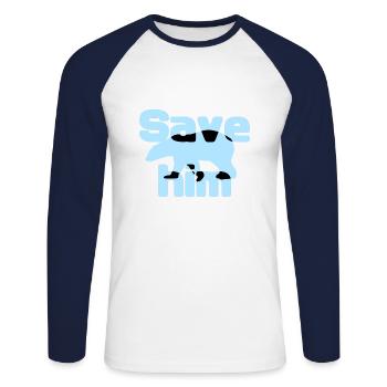 Rettet den Eisbären - Unisex Baseballshirt langarm - Weiß/Navy - Vorne - Nik (191cm)