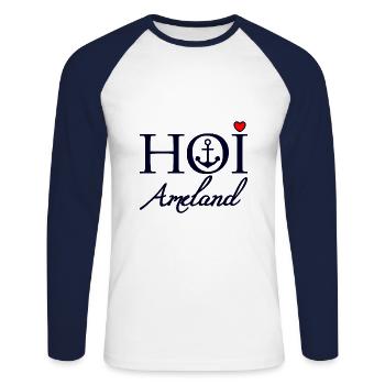 Hoi Ameland dunkel blau rot - Unisex Baseballshirt langarm - Weiß/Navy - Vorne - Nik (191cm)