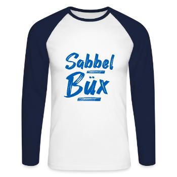 Sabbelbüx Plattdeutsch blau - Unisex Baseballshirt langarm - Weiß/Navy - Vorne - Nik (191cm)