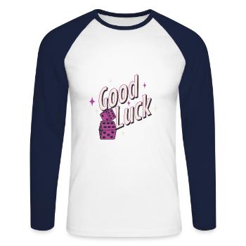 Dés chanceux bonne chance bonne chance bonne chance - T-shirt baseball manches longues Homme - blanc/marine - Devant - Nik (191cm)