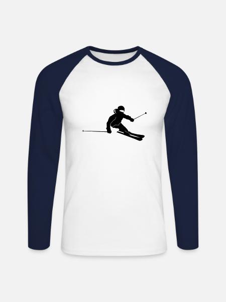 Winter - Skier Carving - Unisex Long Sleeve Baseball T-Shirt - white/navy