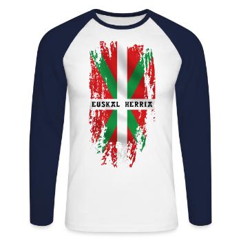 pays basque 16 - T-shirt baseball manches longues Homme - blanc/marine - Devant - Nik (191cm)