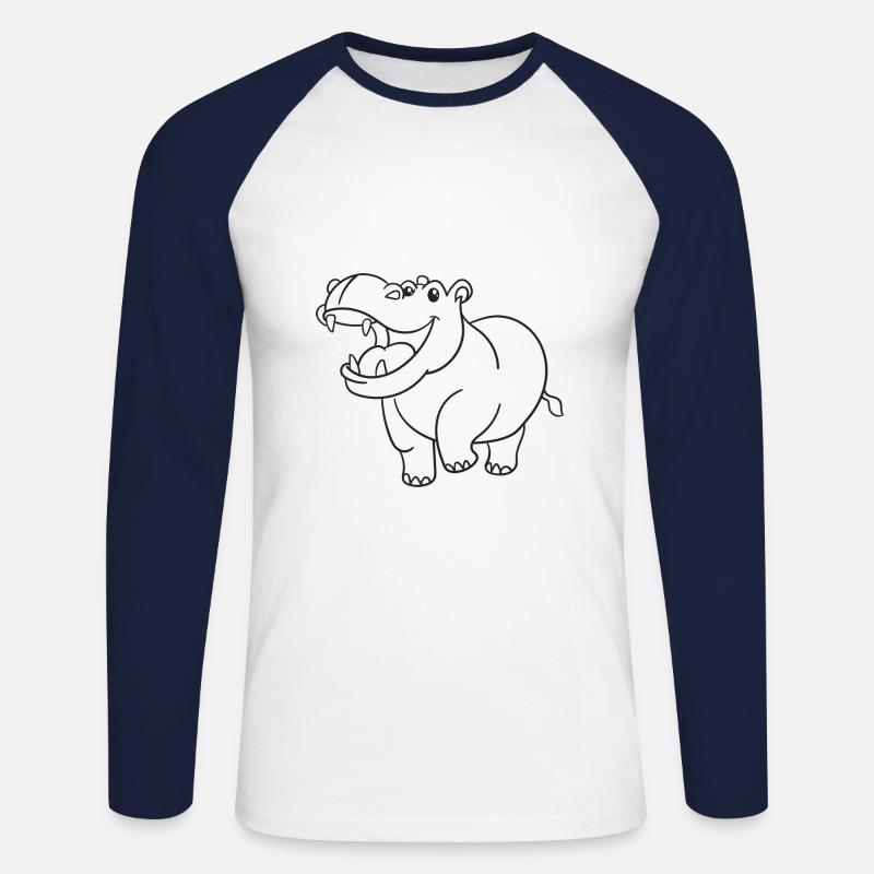 Nilpferd, Flusspferd, Geschenk, Geschenkidee - Unisex Baseballshirt langarm - Weiß/Navy