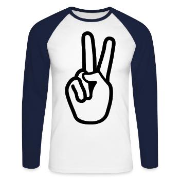 Hand Peace - Unisex Baseballshirt langarm - Weiß/Navy - Vorne - Nik (191cm)
