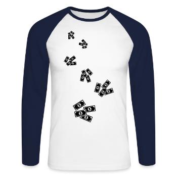 Symbole d’argent liquide - T-shirt baseball manches longues Homme - blanc/marine - Devant - Nik (191cm)