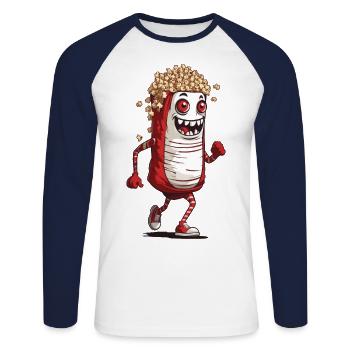 Soirée cinéma drôle de monstre pop-corn d’Halloween - T-shirt baseball manches longues Homme - blanc/marine - Devant - Nik (191cm)