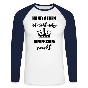 Chef König Niederknien lustiger Spruch Geschenk - Unisex Baseballshirt langarm - Weiß/Navy - Vorne - Nik (191cm)