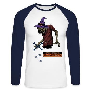 MASO - GEISTER HALLOOWEEN MARBOSSTA - Unisex Baseballshirt langarm - Weiß/Navy - Vorne - Nik (191cm)