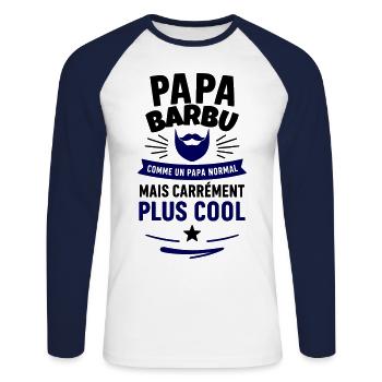 Papa barbu – plus cool qu’un papa normal - T-shirt baseball manches longues Homme - blanc/marine - Devant - Nik (191cm)