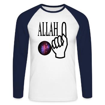 God gives it to Allah - Unisex Long Sleeve Baseball T-Shirt - white/navy - Front - Nik (191cm)