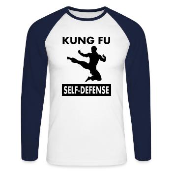 j'aime kung fu self défense arts martiaux - T-shirt baseball manches longues Homme - blanc/marine - Devant - Nik (191cm)