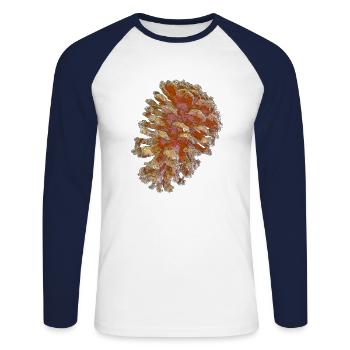 pommes de pin - T-shirt baseball manches longues Homme - blanc/marine - Devant - Nik (191cm)
