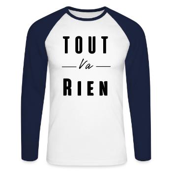 tout va rien - T-shirt baseball manches longues Homme - blanc/marine - Devant - Nik (191cm)
