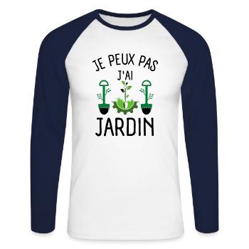 JARDIN JARDINAGE 2 - T-shirt baseball manches longues Homme - blanc/marine - Devant - Nik (191cm)