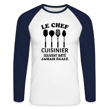 Chef cuisinier 2 - T-shirt baseball manches longues Homme - blanc/marine - Devant - Nik (191cm)