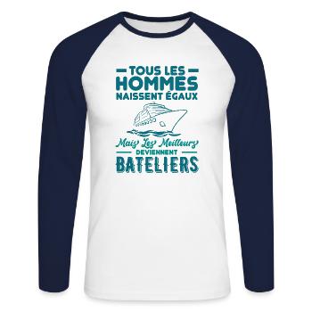 Bateliers bateaux - T-shirt baseball manches longues Homme - blanc/marine - Devant - Nik (191cm)