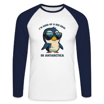 Penguin Big Deal en Antarctique - T-shirt baseball manches longues Homme - blanc/marine - Devant - Nik (191cm)