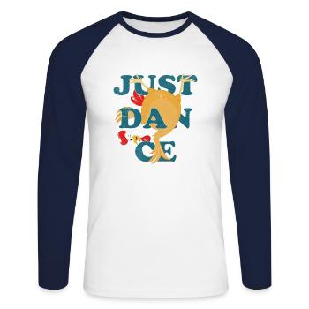 Funny Cartoon dance Chicken Just Dance - Unisex Long Sleeve Baseball T-Shirt - white/navy - Front - Nik (191cm)