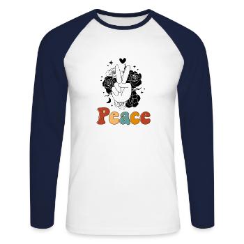 Peace and love - T-shirt baseball manches longues Homme - blanc/marine - Devant - Nik (191cm)