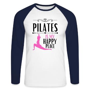 Pilates is my happy place - Unisex Long Sleeve Baseball T-Shirt - white/navy - Front - Nik (191cm)