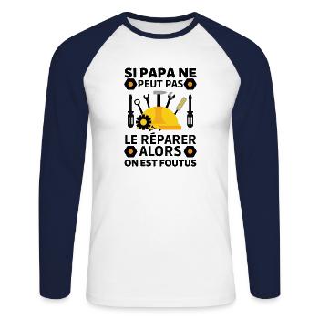 Meilleur Papa Bricoleur - T-shirt baseball manches longues Homme - blanc/marine - Devant - Nik (191cm)