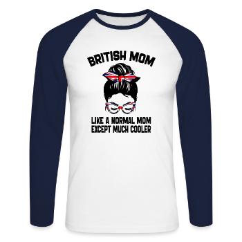 British Mom Like A Normal Mom Mother's Day 2024 - T-shirt baseball manches longues Homme - blanc/marine - Devant - Nik (191cm)