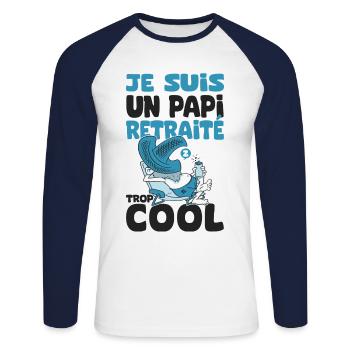 Papy retraité cool cadeau drôle grand-père - T-shirt baseball manches longues Homme - blanc/marine - Devant - Nik (191cm)