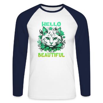 Katze schöne stilvolle Frauen bunte Kunst Kunst - Unisex Baseballshirt langarm - Weiß/Navy - Vorne - Nik (191cm)