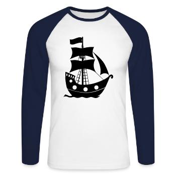 Piratenschiff - Unisex Baseballshirt langarm - Weiß/Navy - Vorne - Nik (191cm)