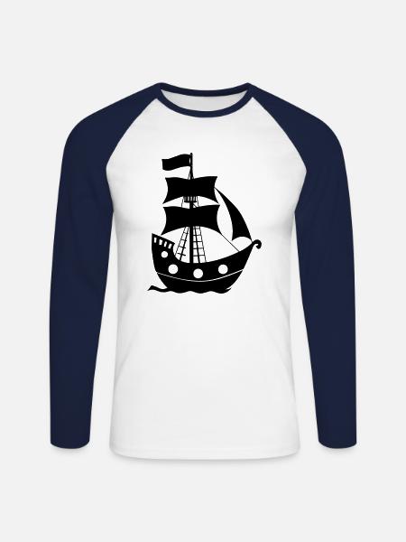 Pirate ship - Unisex Long Sleeve Baseball T-Shirt - white/navy