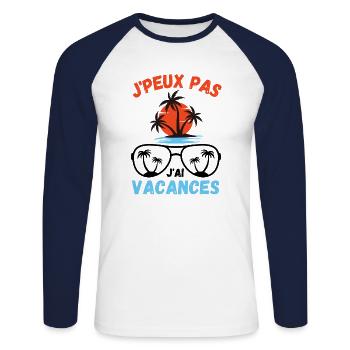 Vacances d été palmiers plage - T-shirt baseball manches longues Homme - blanc/marine - Devant - Nik (191cm)