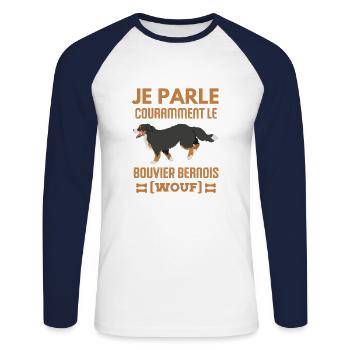 Je parle couramment bouvier bernois chien de race - T-shirt baseball manches longues Homme - blanc/marine - Devant - Nik (191cm)