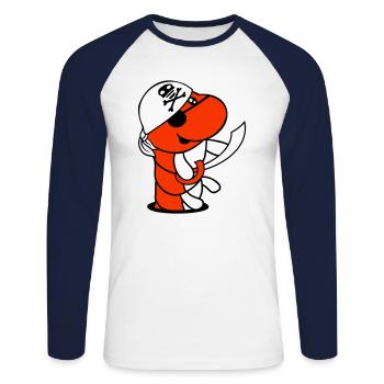 Raupe Loch Pirat Matrose Mütze Lustig Süß Comic - Unisex Baseballshirt langarm - Weiß/Navy - Vorne - Nik (191cm)