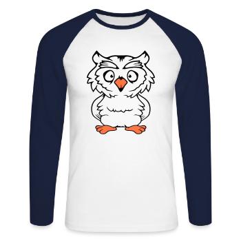 Eule Vogel Uhu Nachtvogel Schleiereule Kauz Comic - Unisex Baseballshirt langarm - Weiß/Navy - Vorne - Nik (191cm)