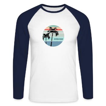 Cooler Hermosa Beach California Palm Tree Urlaub - Unisex Baseballshirt langarm - Weiß/Navy - Vorne - Nik (191cm)