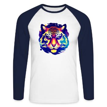 Tiger Großkatze Katzenliebhaber Geschenkidee - Unisex Baseballshirt langarm - Weiß/Navy - Vorne - Nik (191cm)