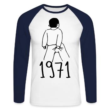 1971 Geburtstag 1971 - Unisex Baseballshirt langarm - Weiß/Navy - Vorne - Nik (191cm)