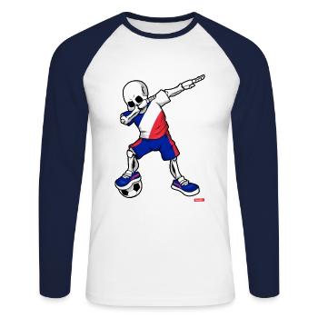 Football Dab Skelett France HARIZ Football Dab - T-shirt baseball manches longues Homme - blanc/marine - Devant - Nik (191cm)