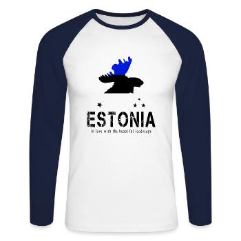 Estonie Estonien Estonien - T-shirt baseball manches longues Homme - blanc/marine - Devant - Nik (191cm)
