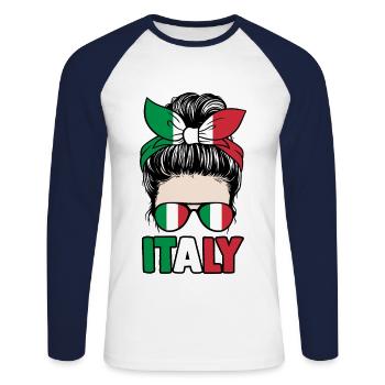 Italie Italien Italien Italie - T-shirt baseball manches longues Homme - blanc/marine - Devant - Nik (191cm)