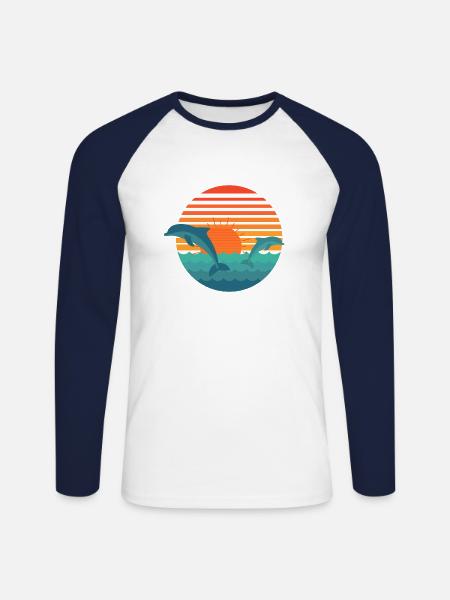 Delfine & Sonne - Unisex Baseballshirt langarm - Weiß/Navy